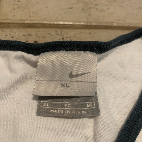 💙 Vintage Nike V-Neck Ringer T-Shirt - White with Black Trim - XL - Made in USA - Picture 5 of 10